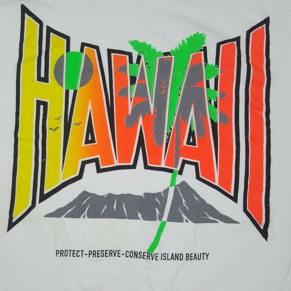 Vtg 90s Hawaii T-Shirt XL Neon Spell Out Protect - Picture 1 of 11